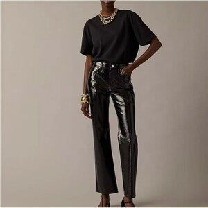 NWT J.Crew Womens High-Waisted Patent Leather Pants Black 28T Glossy Slim-Fit Ma